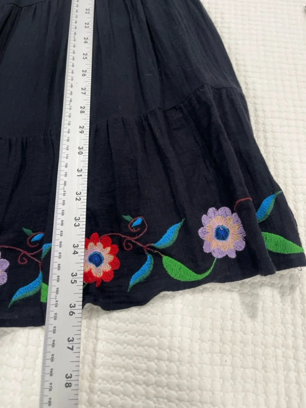 Velvet by Graham & Spencer Black Floral Embroidered Tiered Cotton dress M BOHO